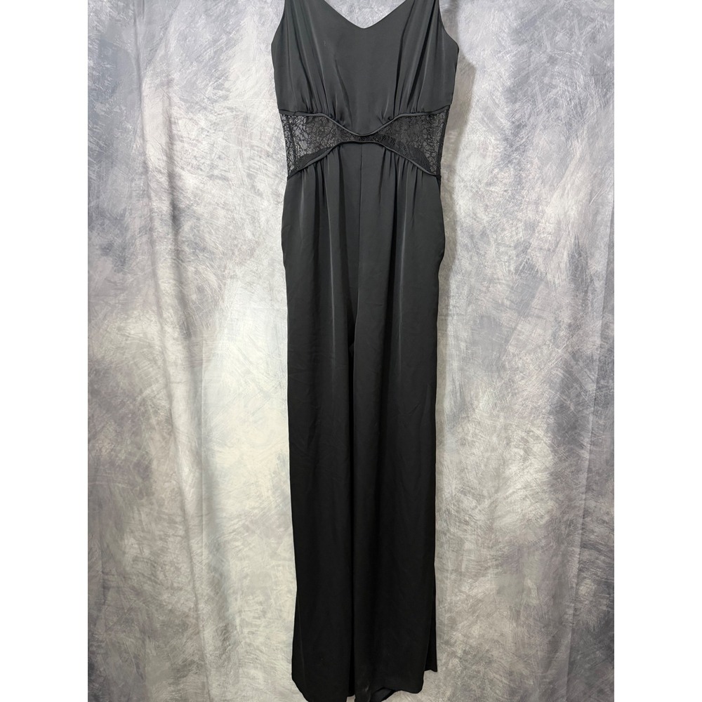 Ramy Brook Black Lace Waist Inset Wide Leg Jumpsuit V-Neck Spaghetti Strap